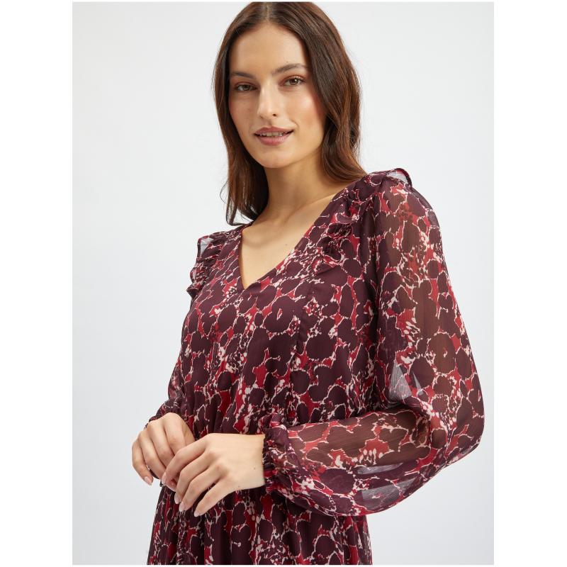 Vínové dámske vzorované šaty