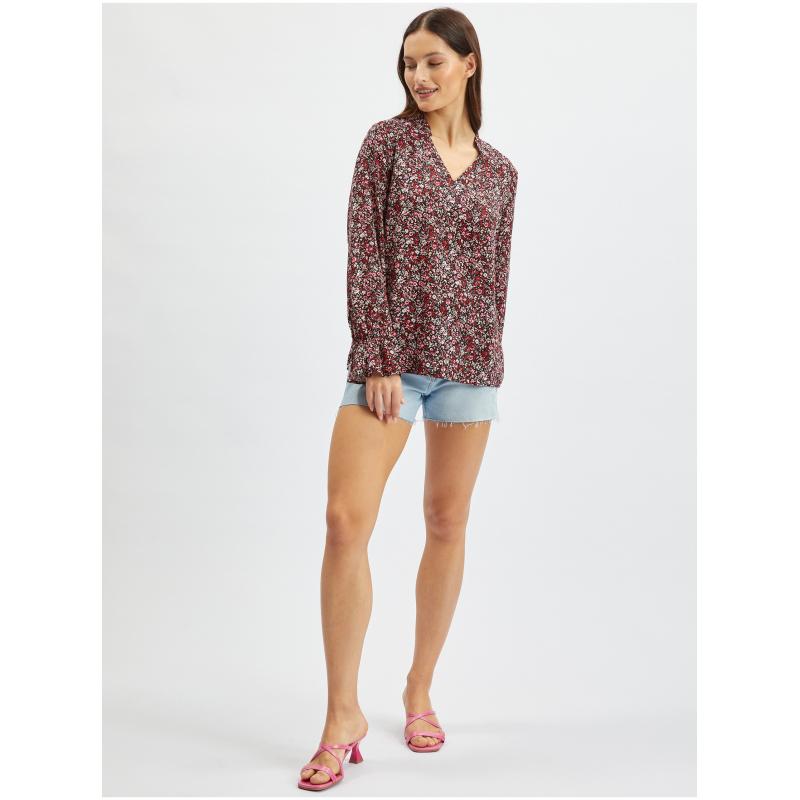 Vínová dámska kvetinová blúzka