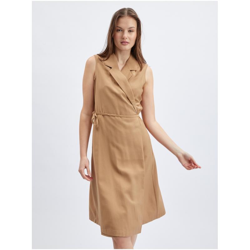 Világosbarna női wrap ruha