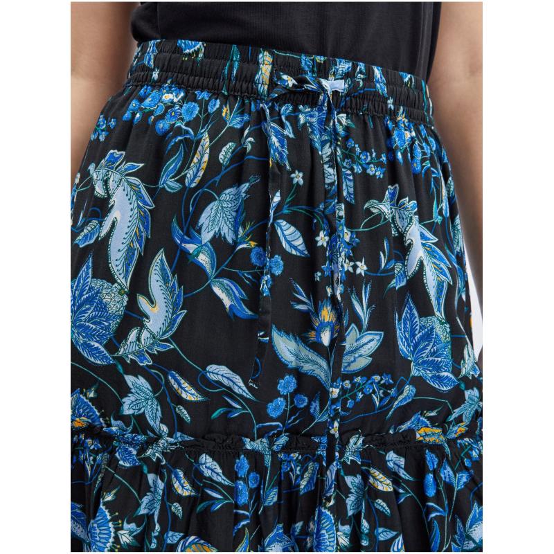 Modro-čierna dámska kvetinová sukňa