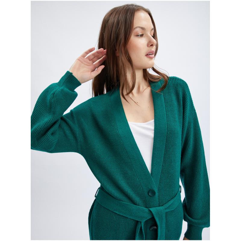 Petrolejový dámský dlouhý kardigan