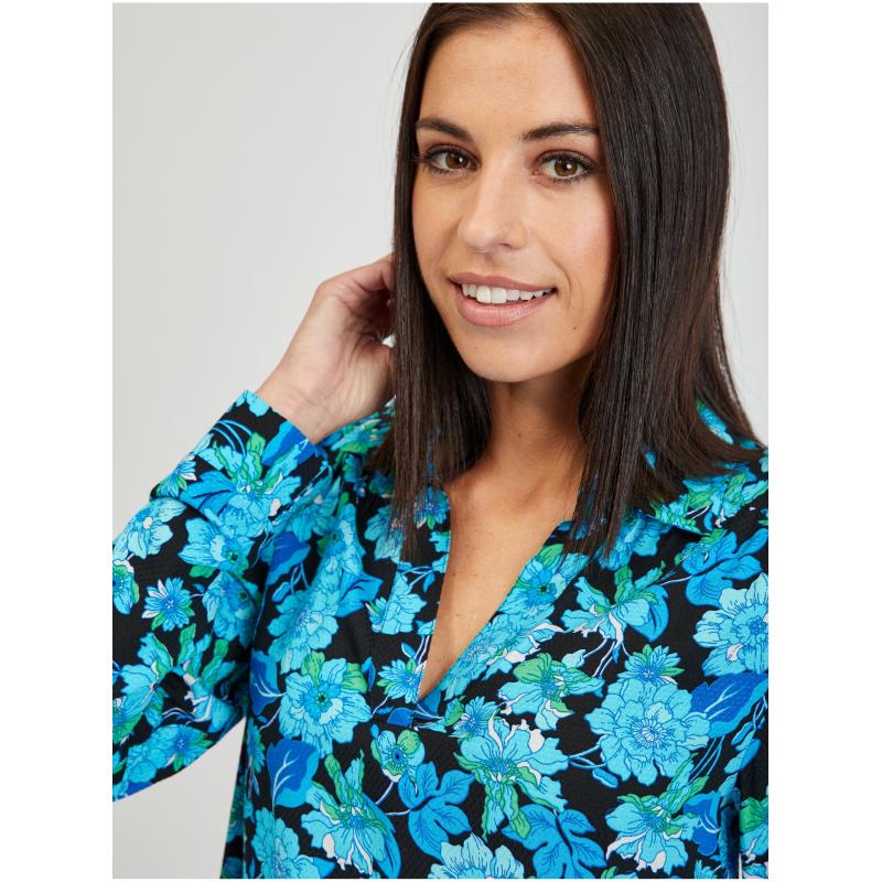 Modrá dámská květovaná halenka