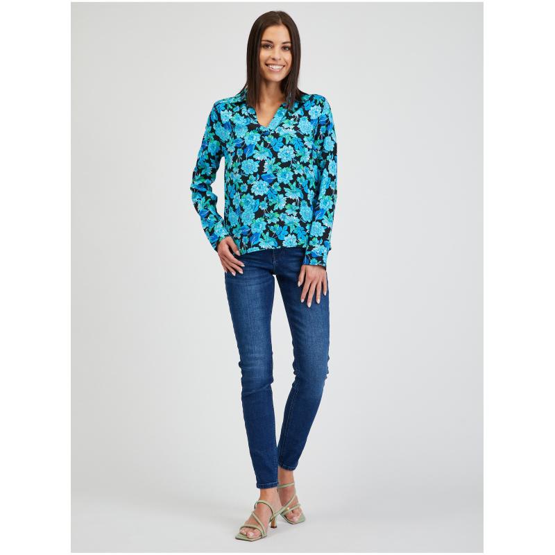 Modrá dámská květovaná halenka