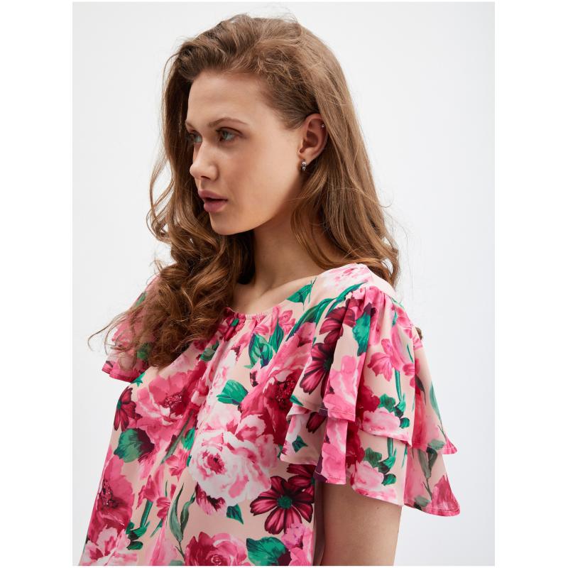 Rózsaszín női virágos blúz