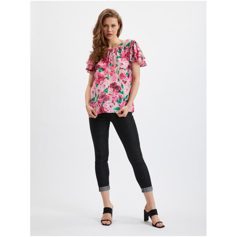 Rózsaszín női virágos blúz