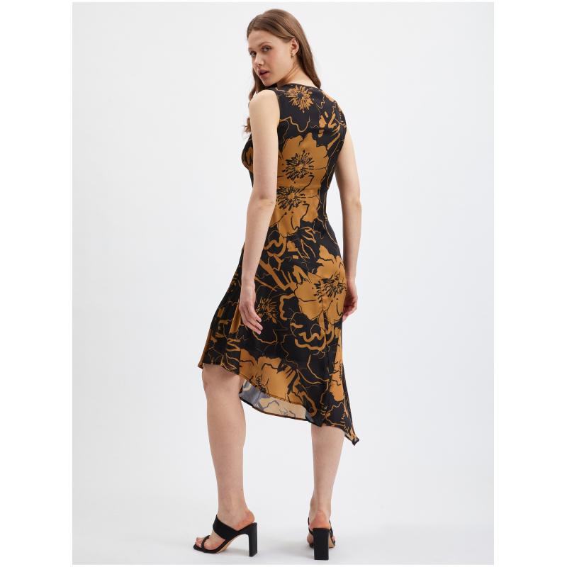 Hnědo-černé dámské saténové šaty