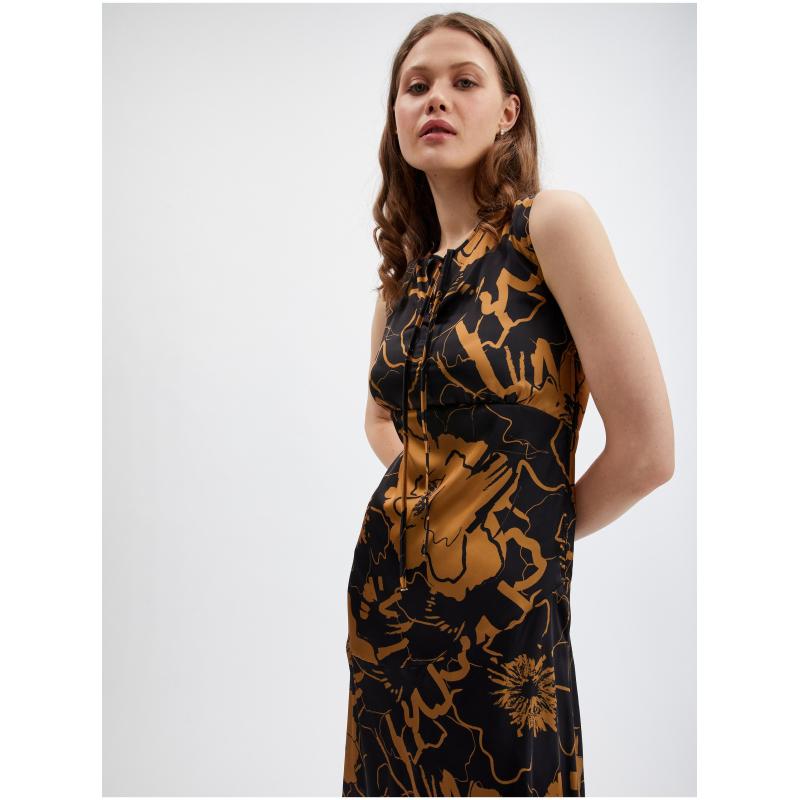 Hnědo-černé dámské saténové šaty