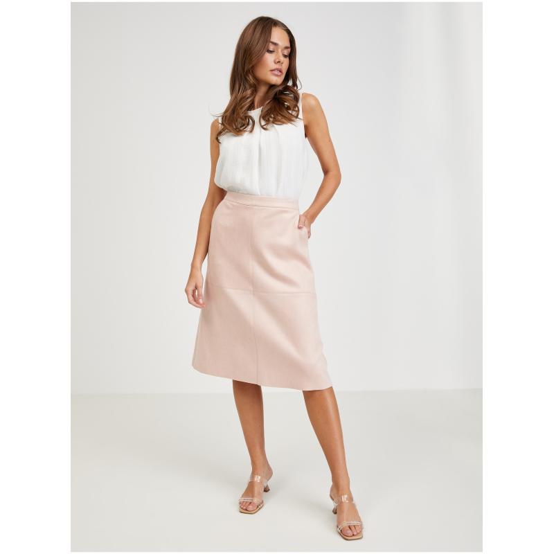Meruňková dámská midi sukně v semišové úpravě