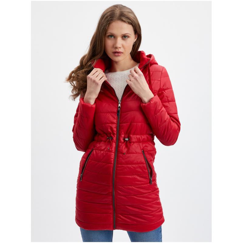Piros női steppelt kabát