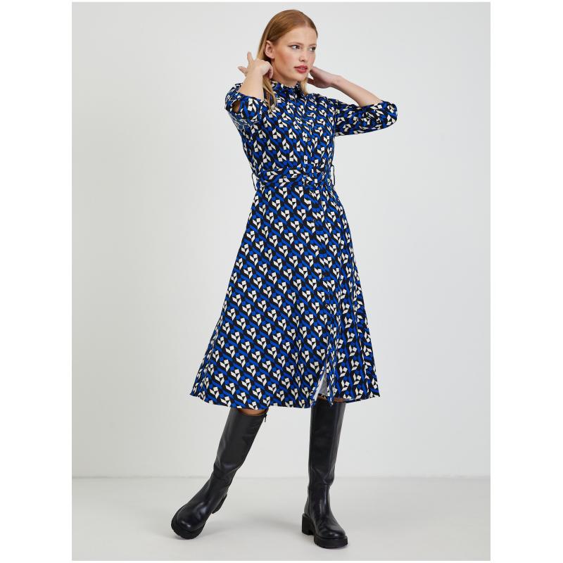 Černo-modré dámské vzorované šaty