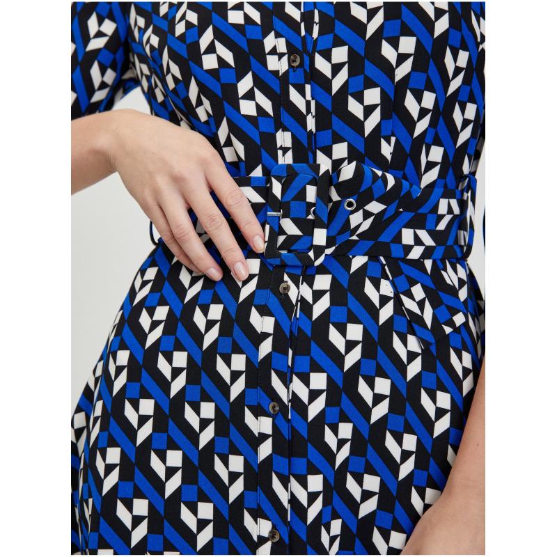 Černo-modré dámské vzorované šaty