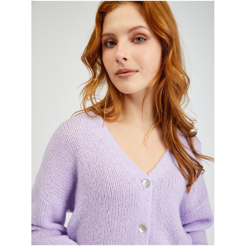 Világos lila női laza kardigán