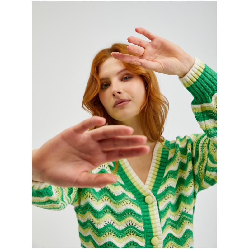 Zelený dámsky pruhovaný kardigán