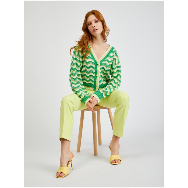 Zelený dámsky pruhovaný kardigán