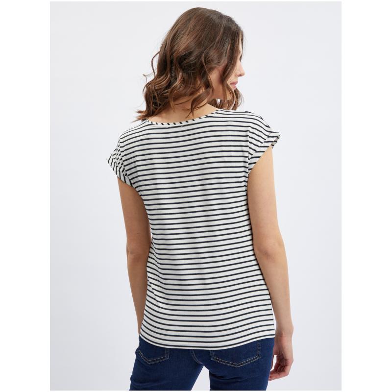 Krémovo-modrá dámska pruhovaná košeľa