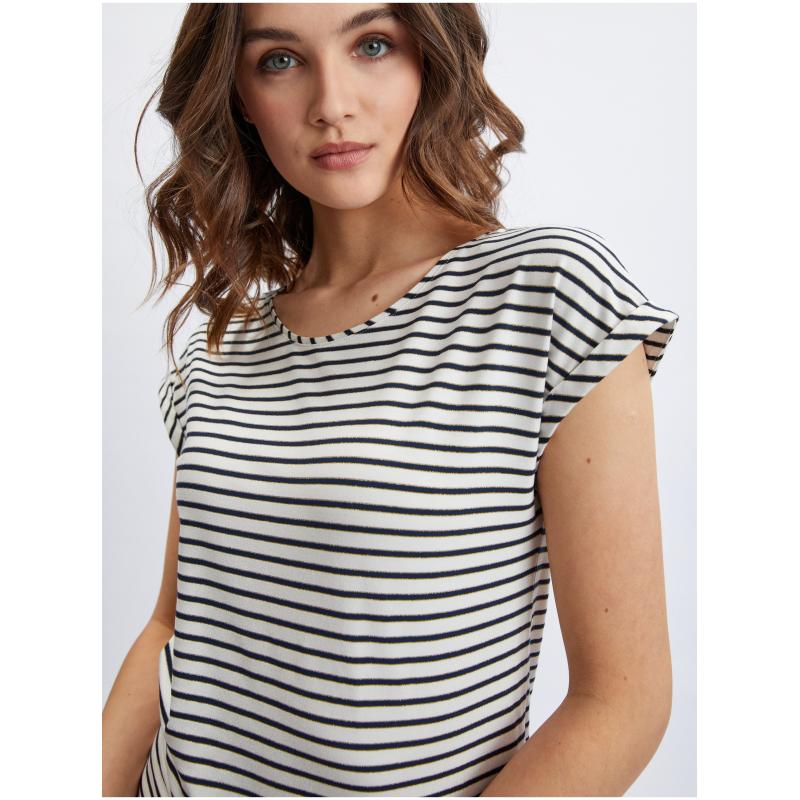 Krémovo-modrá dámska pruhovaná košeľa