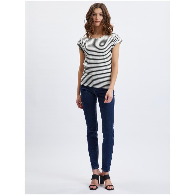 Krémovo-modrá dámska pruhovaná košeľa