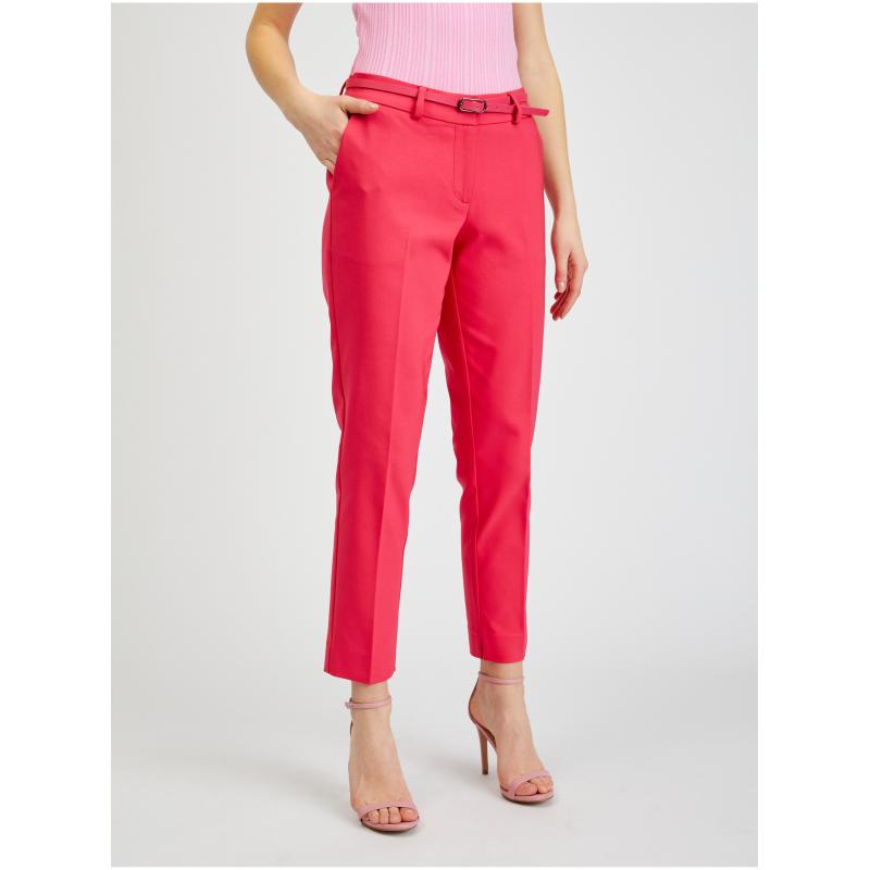 Tmavě růžové dámské zkrácené kalhoty s páskem ORSAY 40