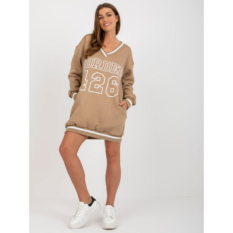 Női nyomtatott kapucnis pulóver SARA sötétbézs színű