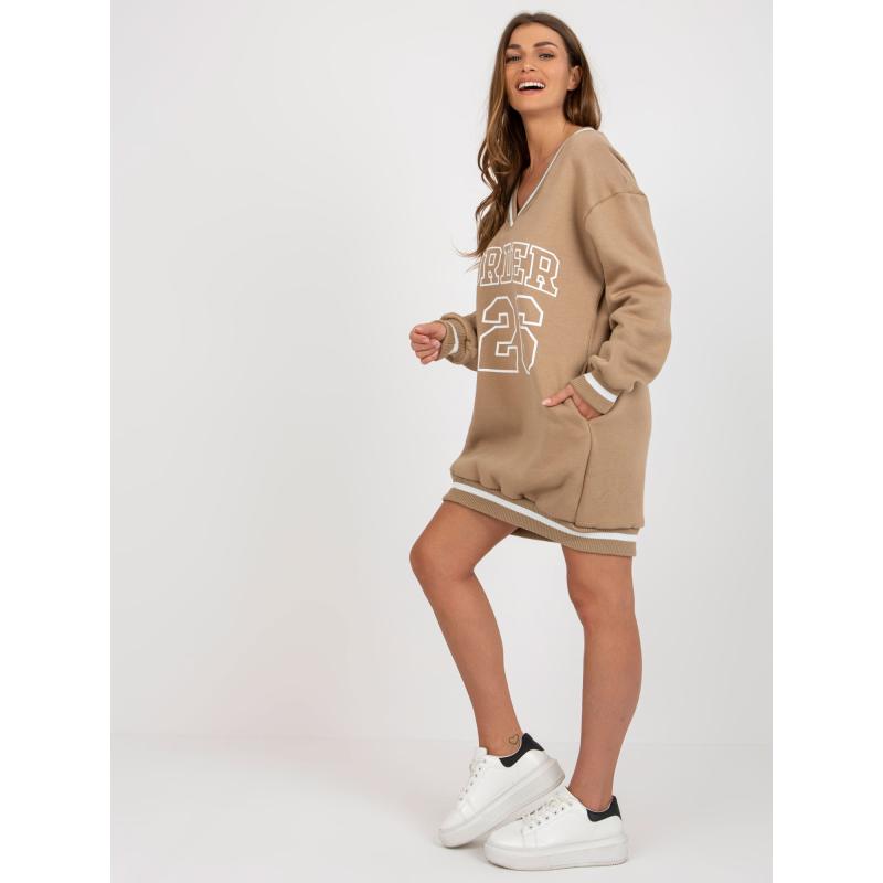 Női nyomtatott kapucnis pulóver SARA sötétbézs színű