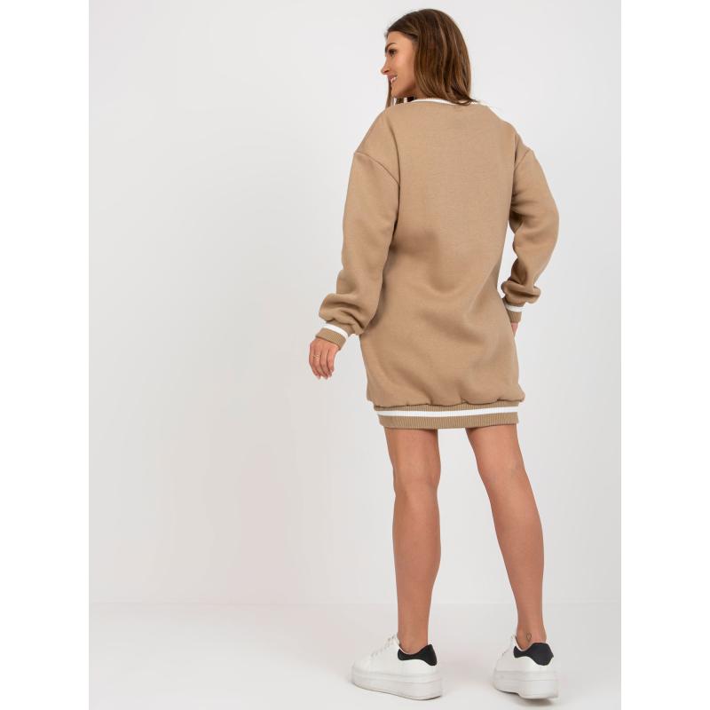 Női nyomtatott kapucnis pulóver SARA sötétbézs színű