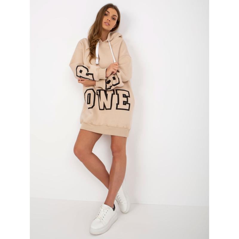 Dámské šaty s nápisem mini teplákové JITKA béžové 