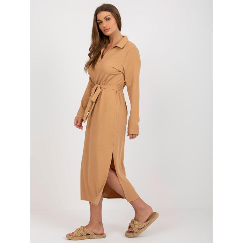 Dámské šaty pruhované midi JARA hnědé