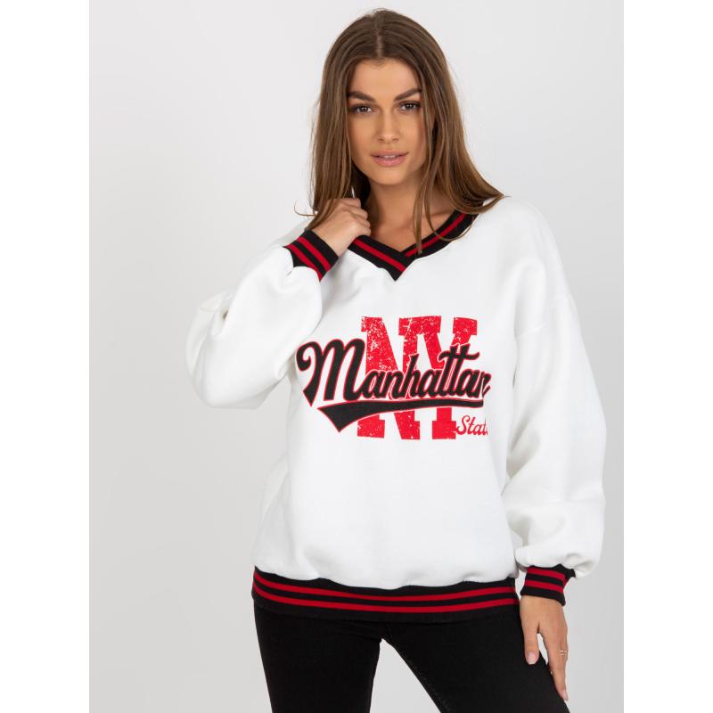 Női nyomtatott V-nyakú pulóver SVATAVA fehér