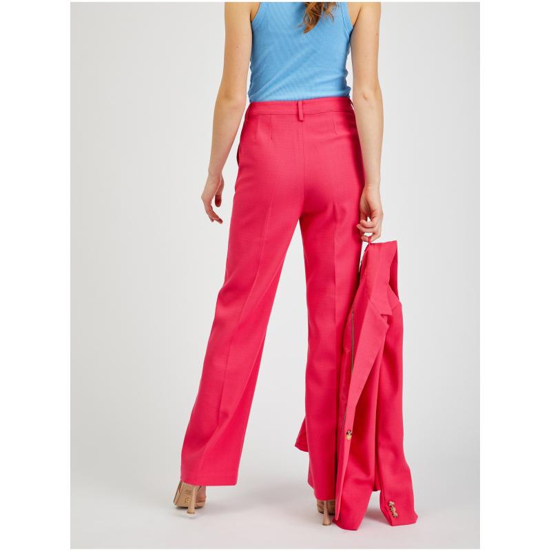 Tmavě růžové dámské flared fit kalhoty
