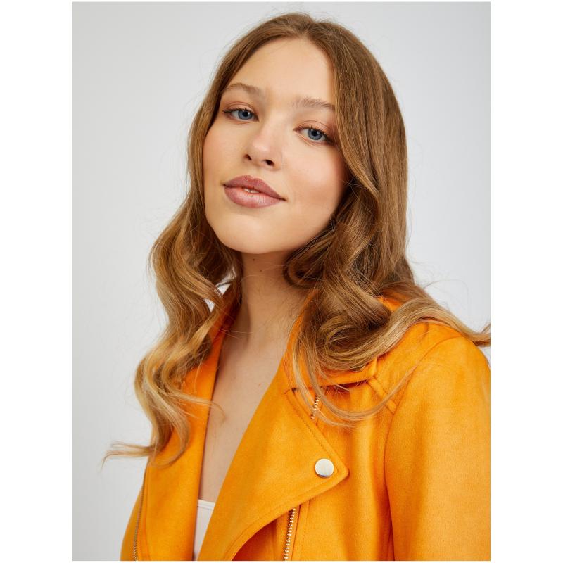 Narancssárga női velúr bőrdzseki