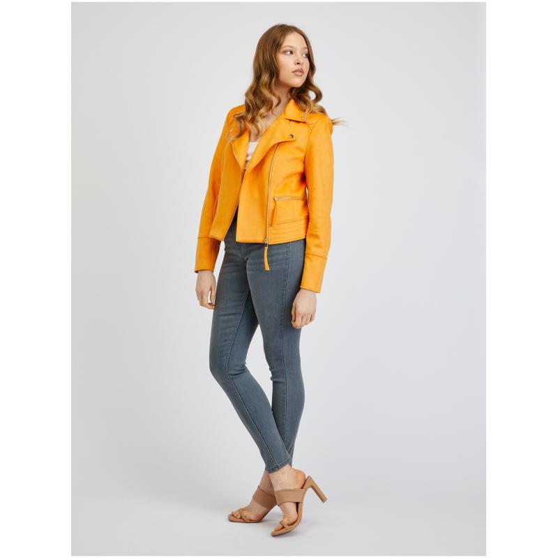 Narancssárga női velúr bőrdzseki