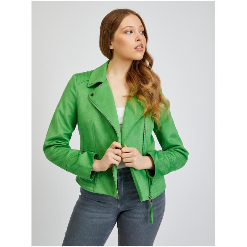 Zelená dámska semišová kožená bunda