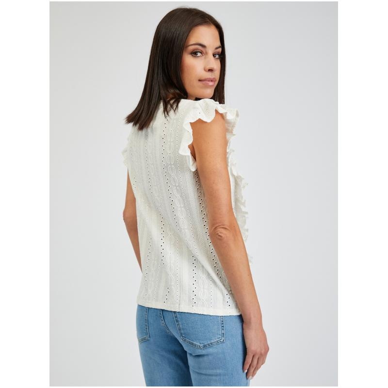 Bílé dámské tričko s volány