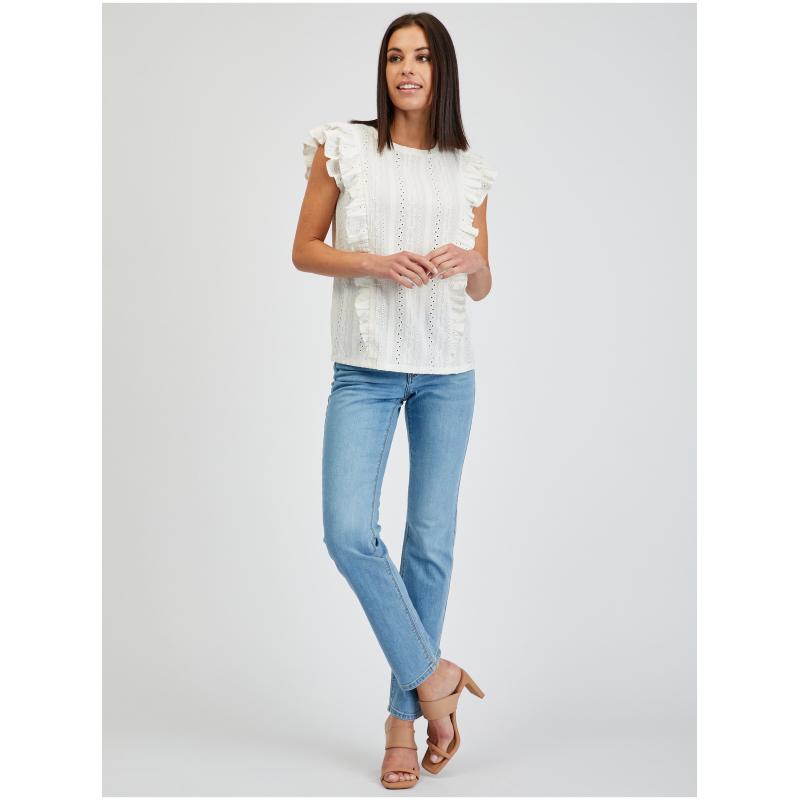 Bílé dámské tričko s volány