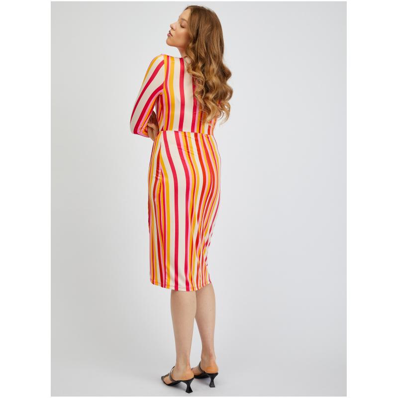 Červené a oranžové dámske pruhované šaty