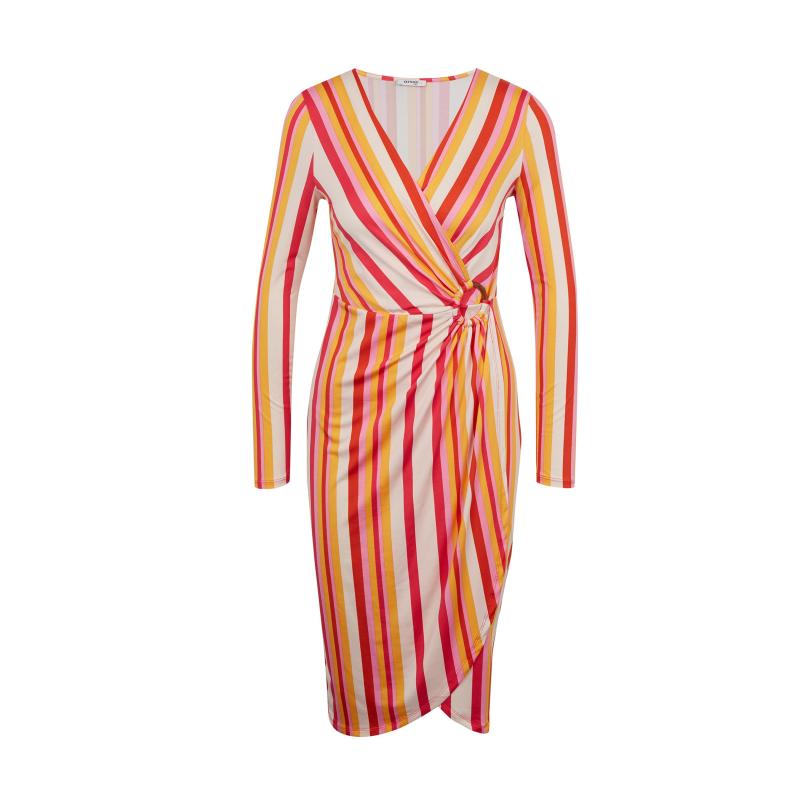 Červené a oranžové dámske pruhované šaty