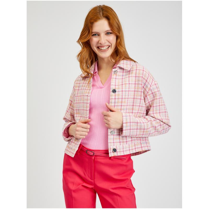 Rózsaszín női kockás kabát