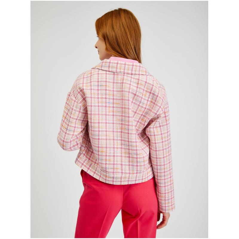 Rózsaszín női kockás kabát