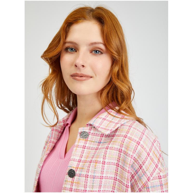 Rózsaszín női kockás kabát