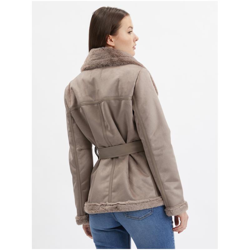 Hnědá dámská bunda v semišové úpravě