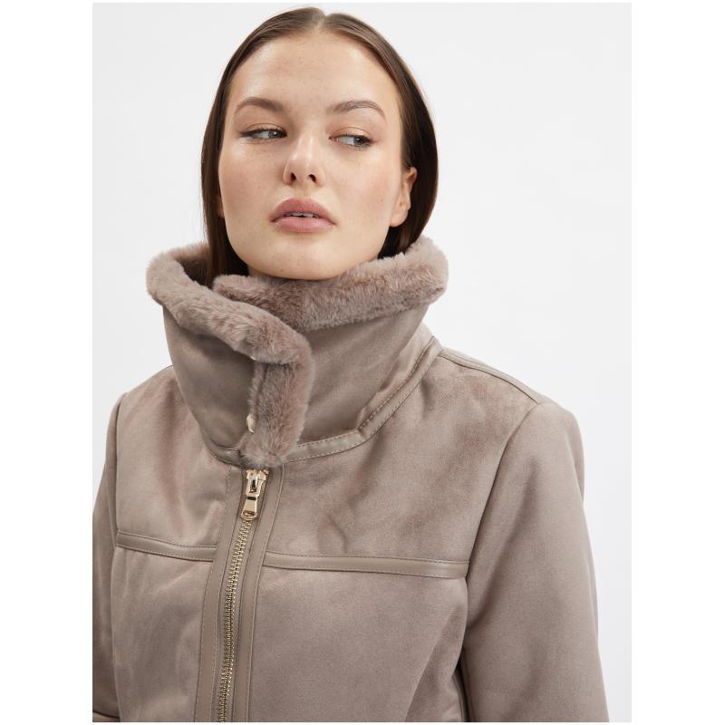 Hnědá dámská bunda v semišové úpravě