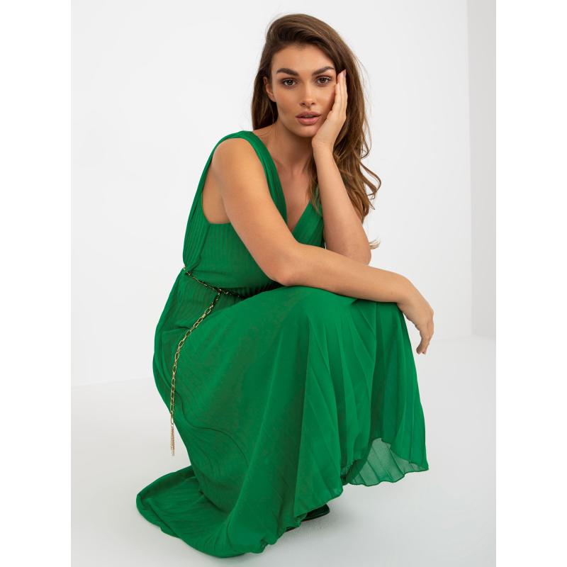 Dámské šaty s řetízkovým páskem midi EWIA zelené 