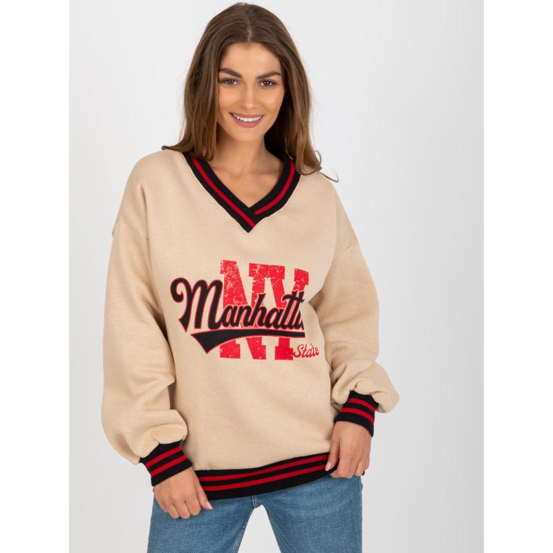 Dámská halenka s nápisy a výstřihem do V MIKA béžová 