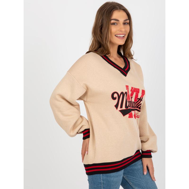 Dámská halenka s nápisy a výstřihem do V MIKA béžová 