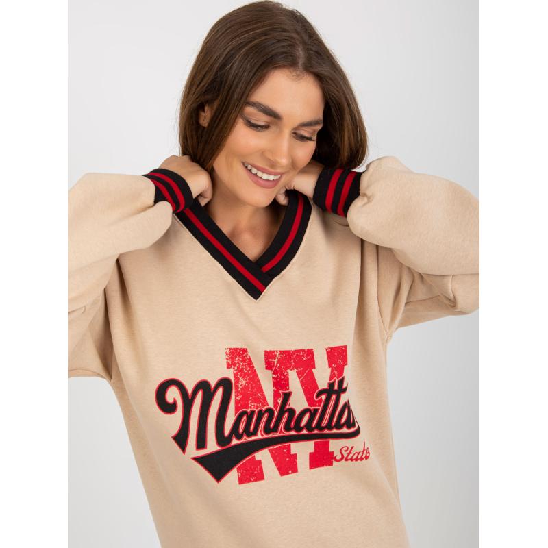 Dámská halenka s nápisy a výstřihem do V MIKA béžová 