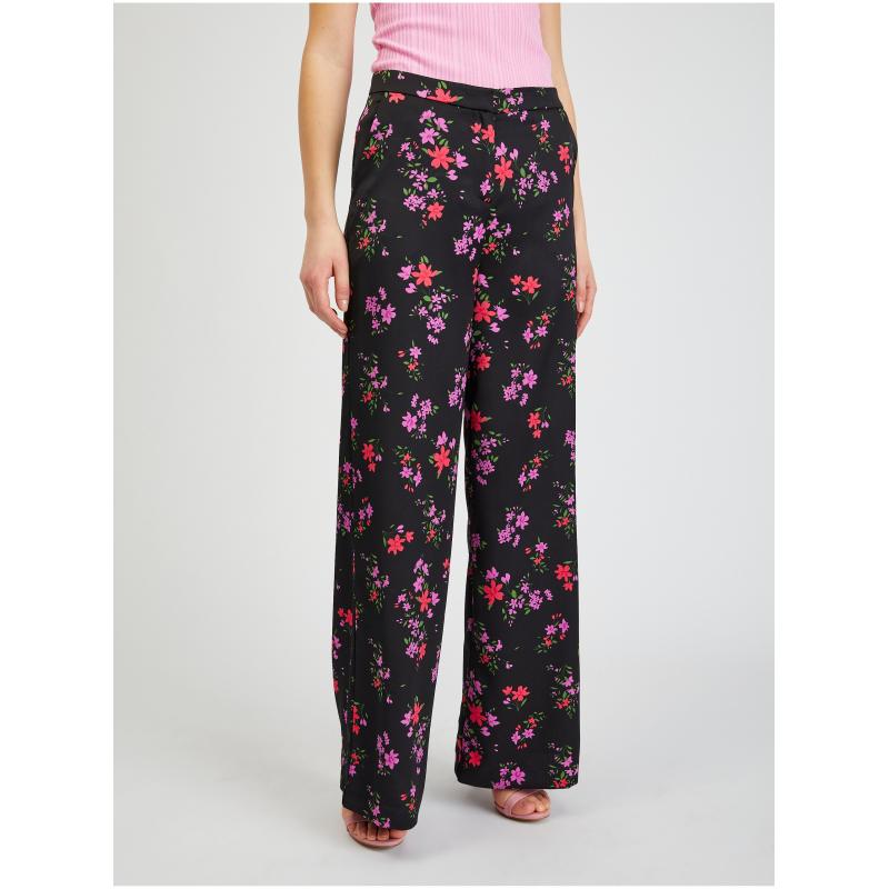 Čierne dámske kvetinové nohavice so širokými nohavicami ORSAY 38