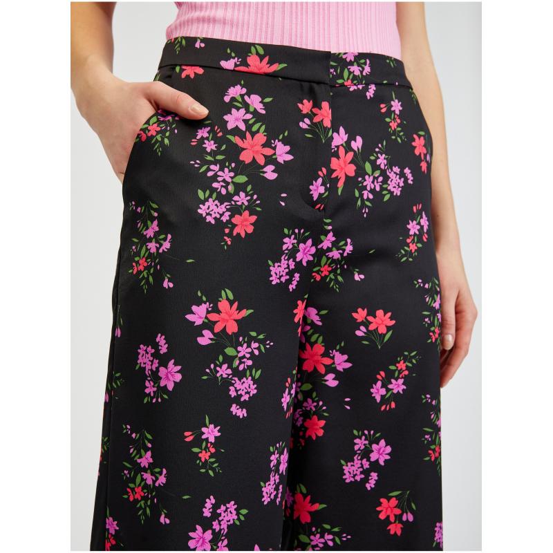 Čierne dámske kvetinové nohavice so širokými nohavicami ORSAY 38
