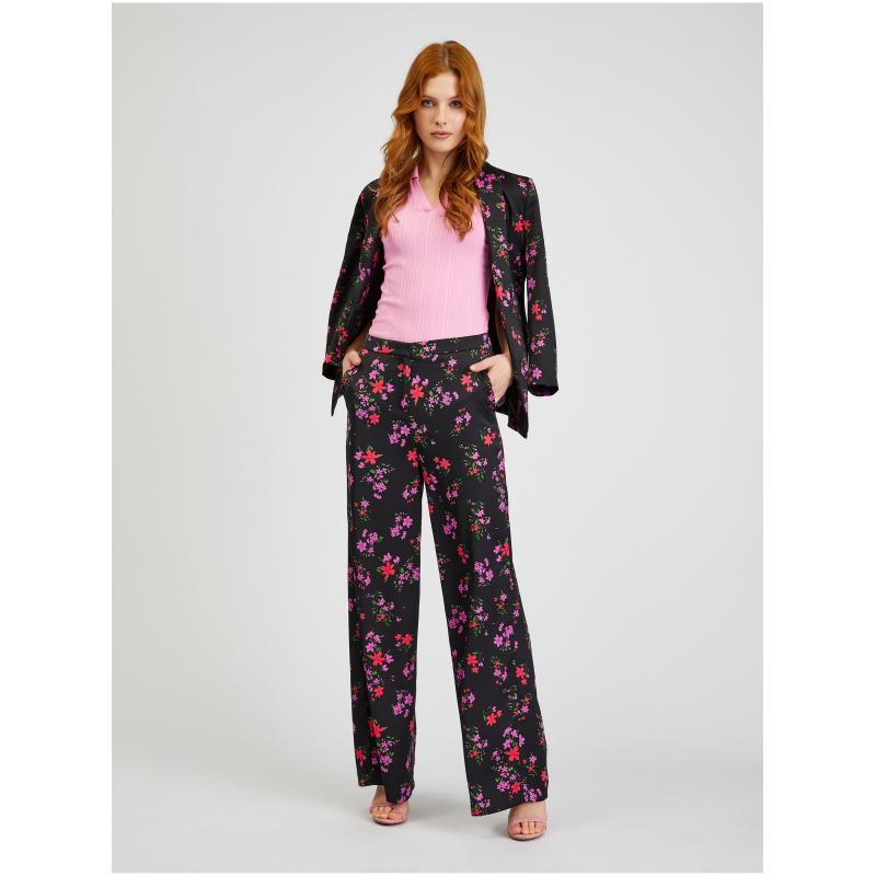 Čierne dámske kvetinové nohavice so širokými nohavicami ORSAY 38