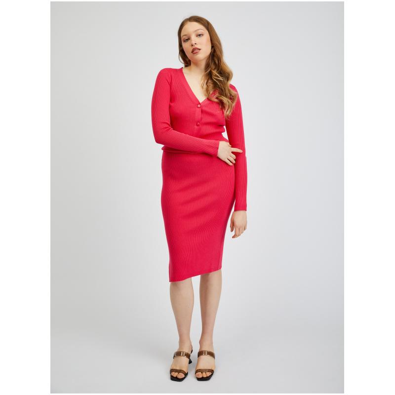 Tmavě růžová dámská sukně s rozparkem