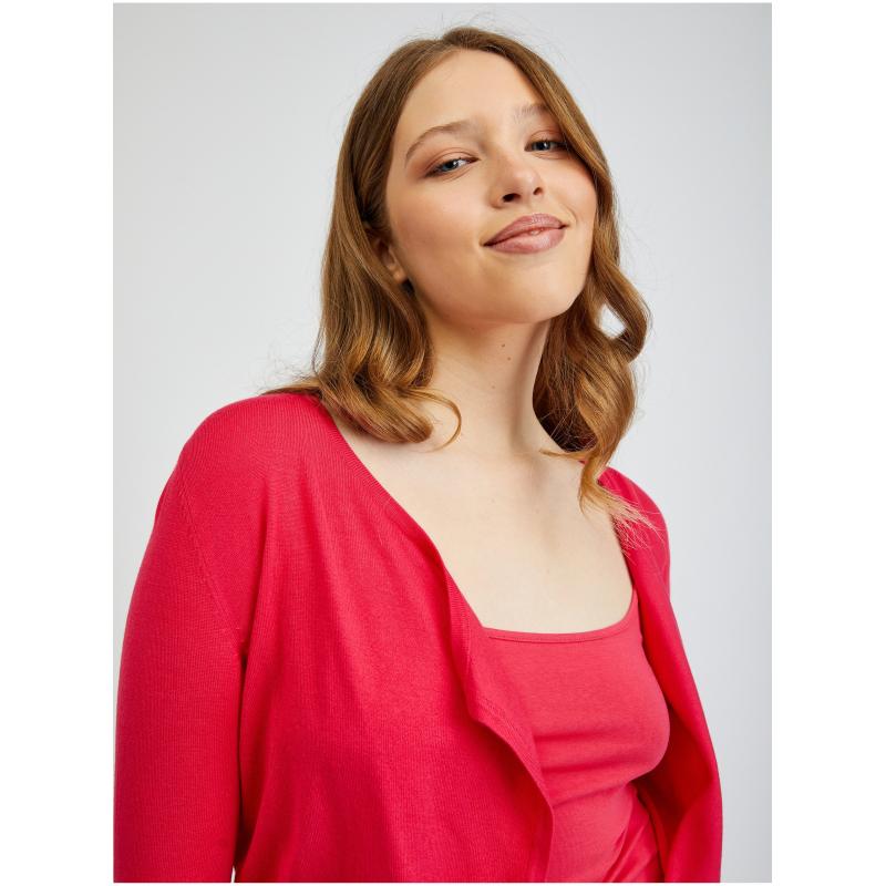 Tmavo ružový dámsky kardigán s prestrihmi